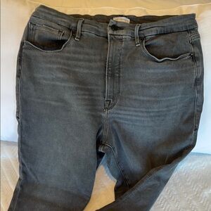 Good American High Rise Gray Jeans with Stretch and Faded Look